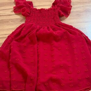 Girls Red Swiss Dot Smocked Dress